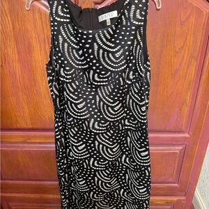 Kasper Black Dress with Cream Dot Wave Overlay